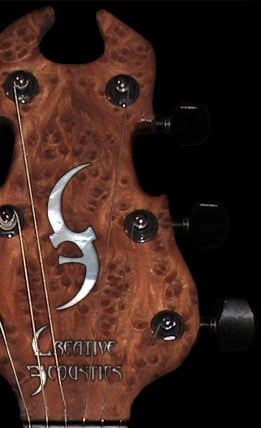 Burl headstock with Creative Acoustics inlay